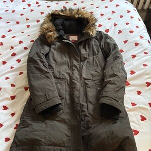 Women's Olive Parka with Faux Fur Trim